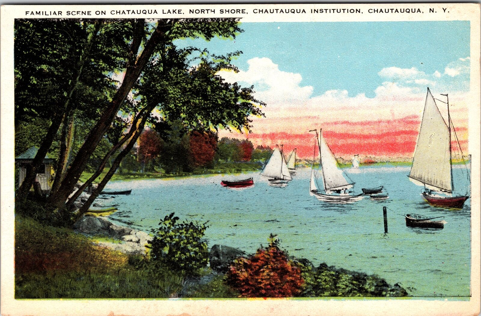 Chautauqua NY-New York, Chautauqua Lake, Institution, Boats Vintage Postcard