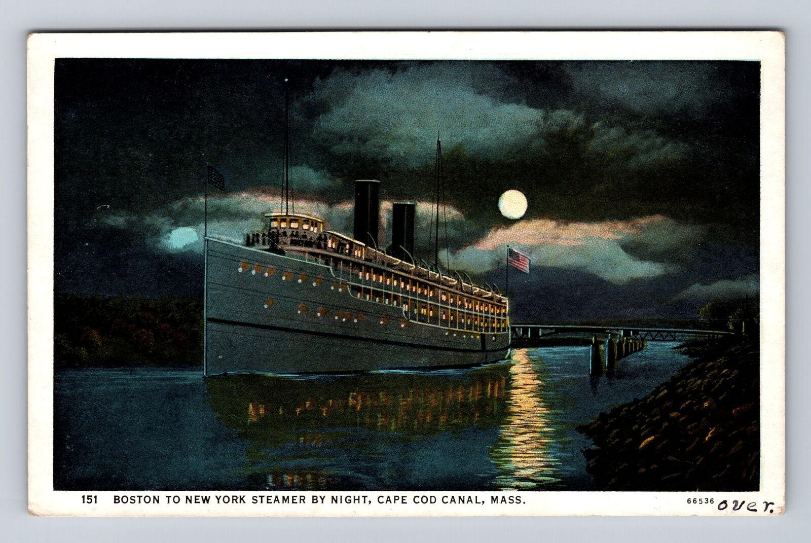 Cape Cod MA-Massachusetts, Boston To New York Steamer, Antique Vintage Postcard