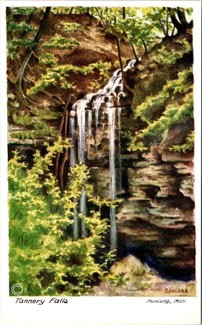 Tannery Falls, MUNISING, Michigan Postcard - Artist Signed C. Dallas
