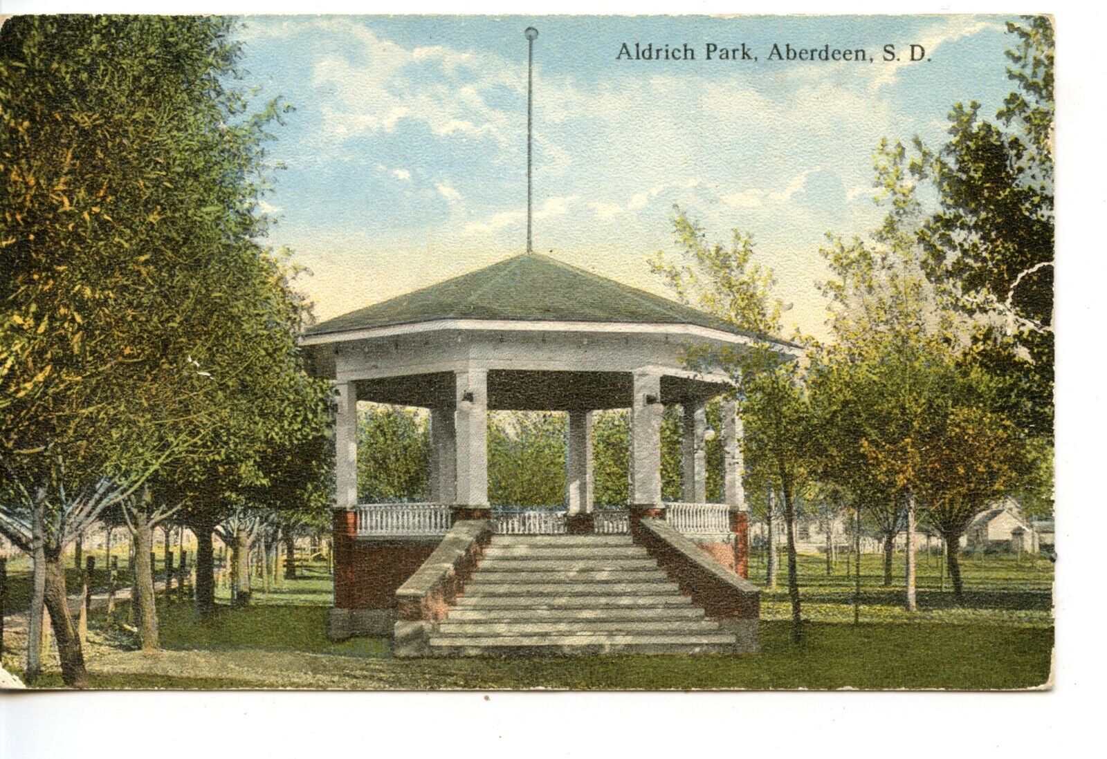 Gazebo-Band Stand-Aldrich Park-Aberdeen-South Dakota-Vintage Postcard-RPO Cancel