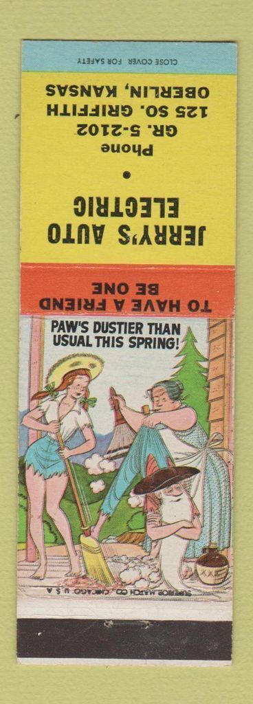 Matchbook Cover - Jerry\'s Auto Electric Oberlin KS hillbilly