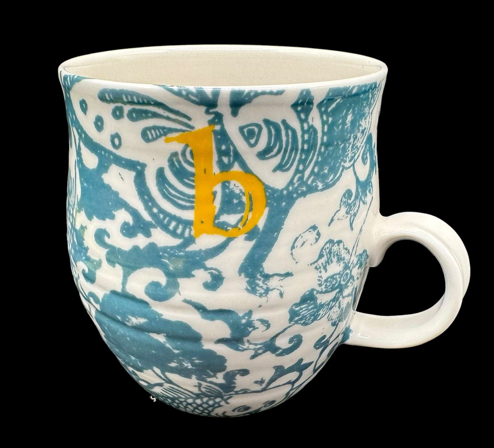 Anthropologie Homegrown Monogram Letter B Blue Floral Initial Mug Cup Coffee Tea