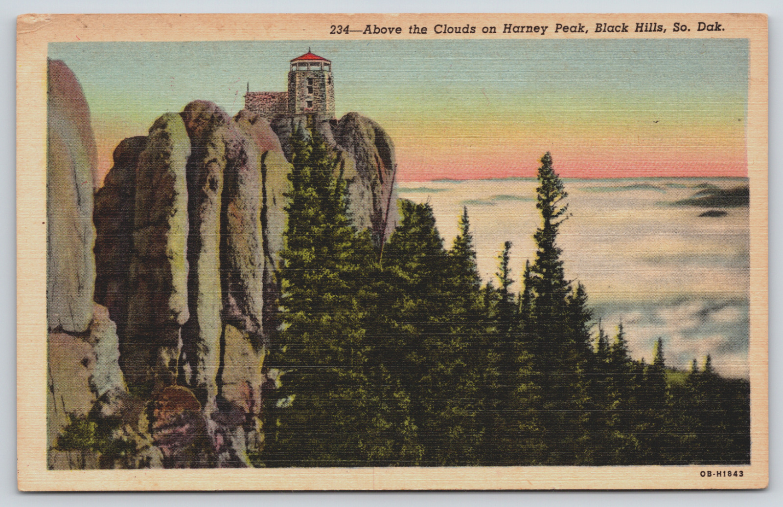 Postcard, Harney Peak, Black Hills, South Dakota, Stone Lookout, Unposted