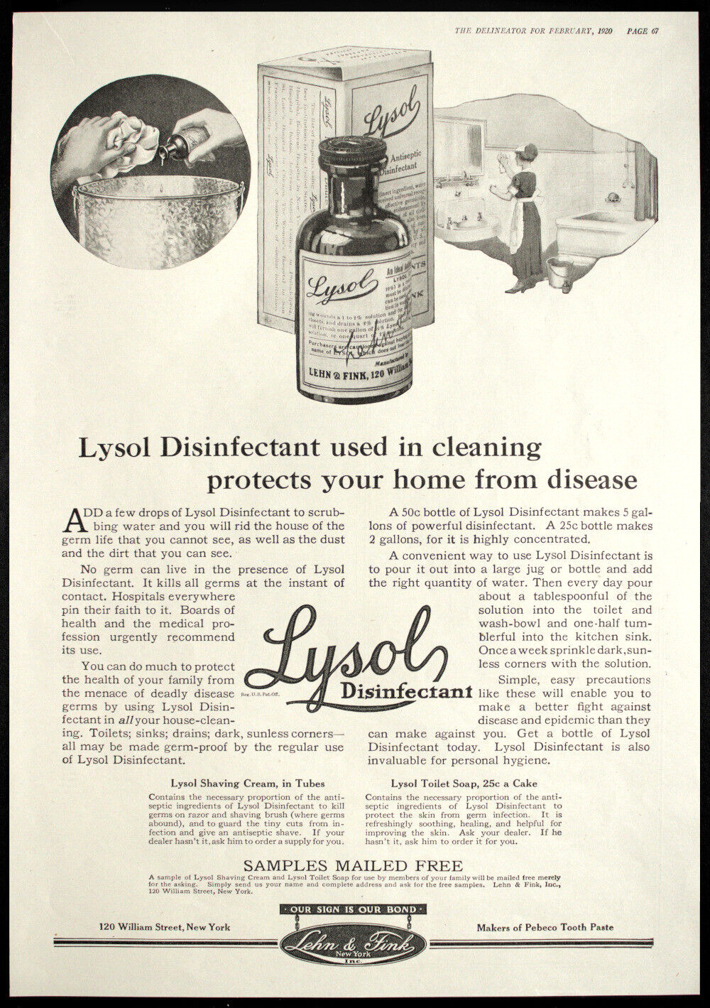 1920 LYSOL Disinfectant Apothecary-Style Bottle  Household Cleaning Vtg PRINT AD