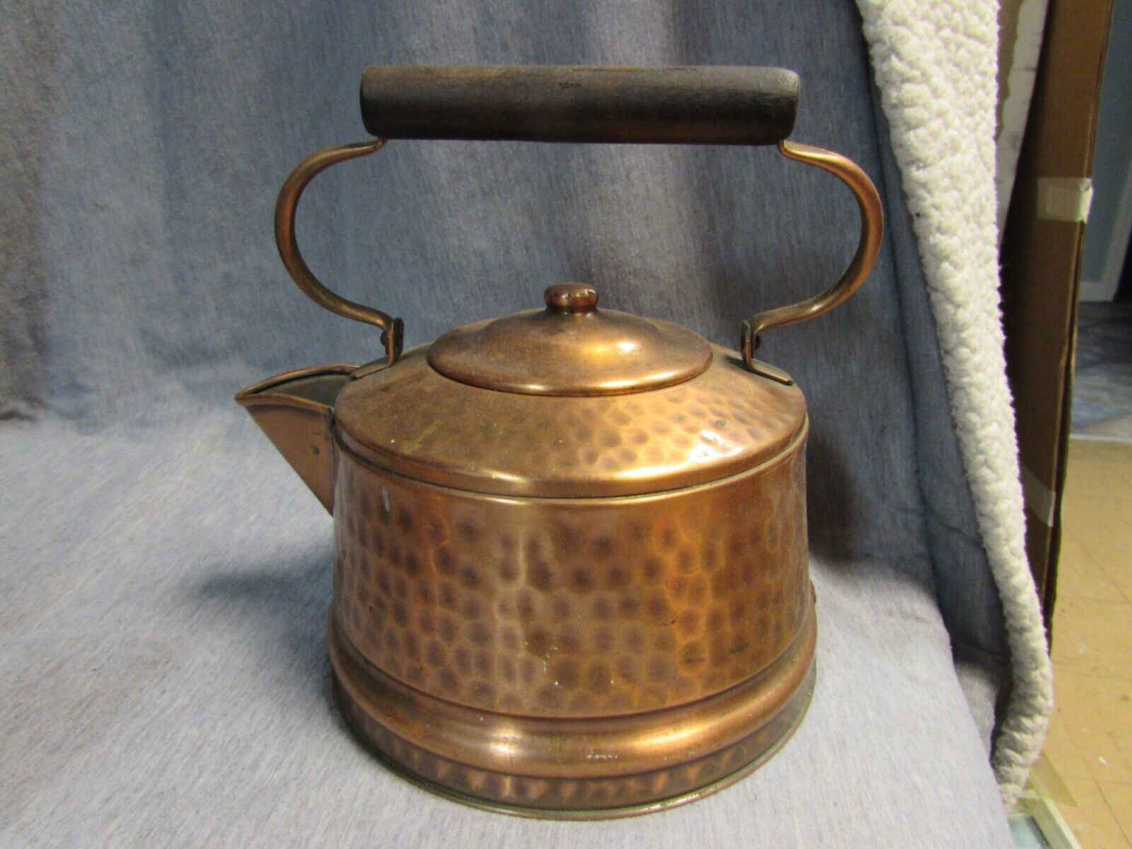 VINTAGE Gregorian Hand Hammered Copper Tea Kettle Pot  Wooden Handle