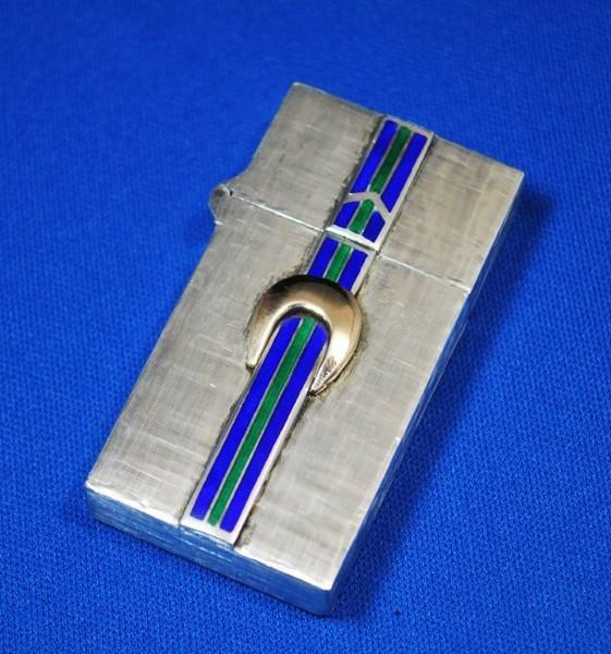 Retro Cartier Sterling Slim Zippo Cloisonne and 14k Gold Good for Gift