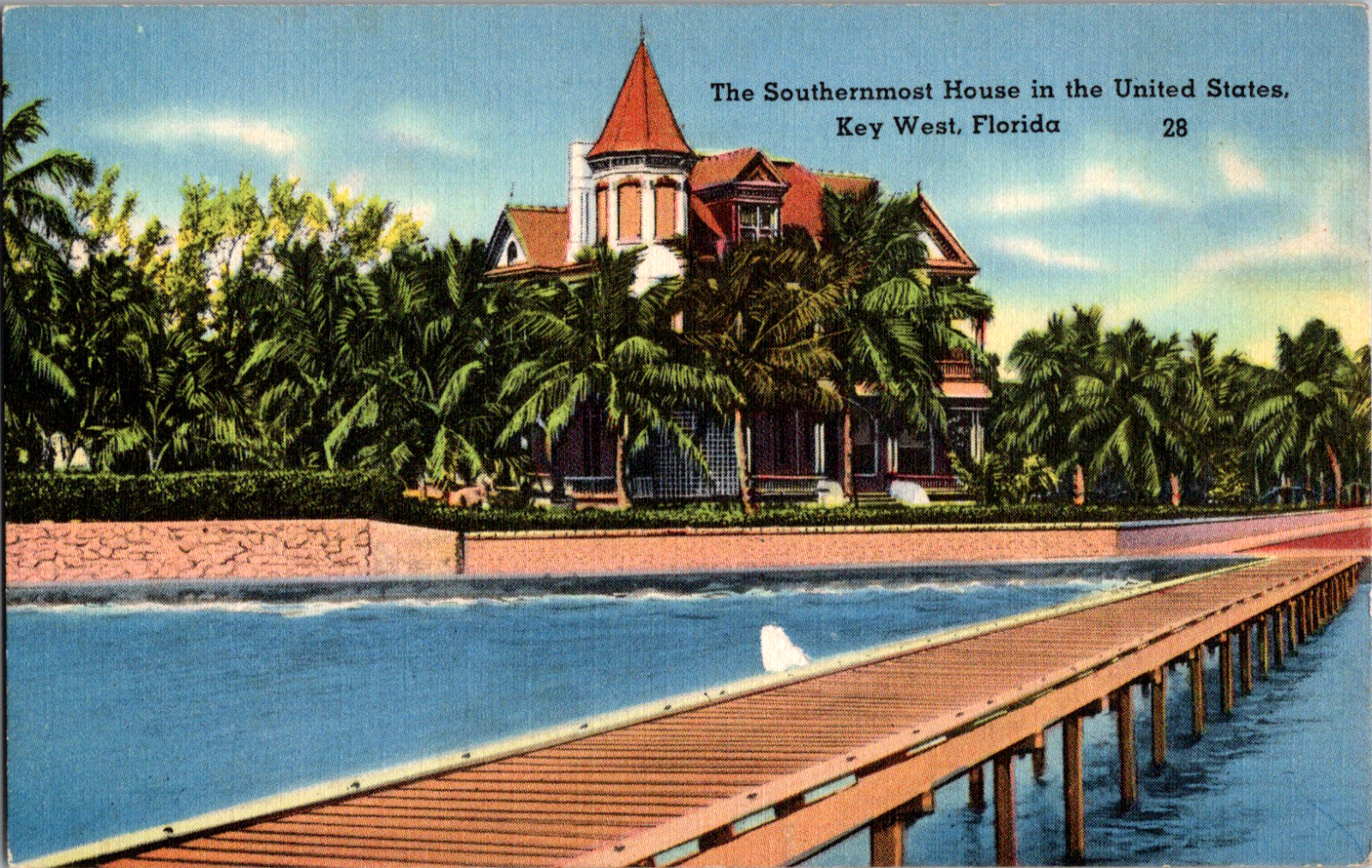 Vintage 1930s Southern Most House in U.S. Judge Harris Key West Florida Postcard