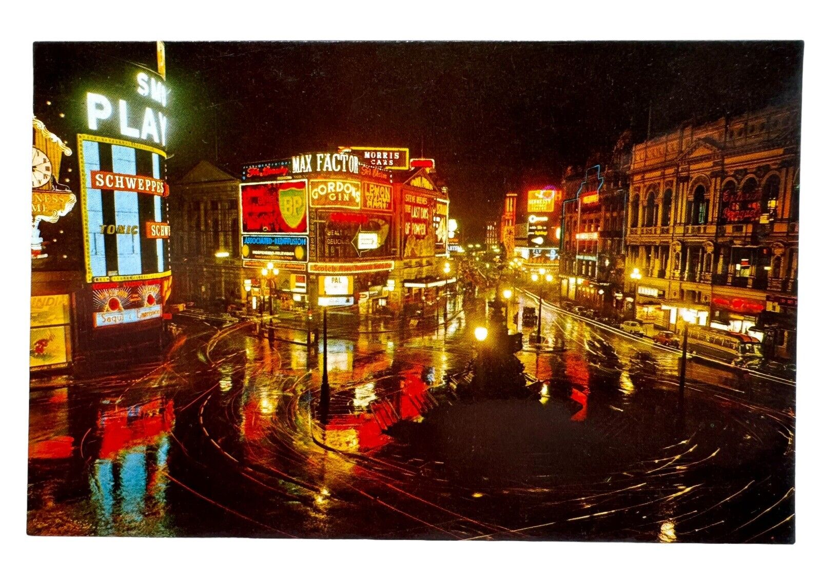 Vintage Postcard Piccadilly at Night London England UK Unposted