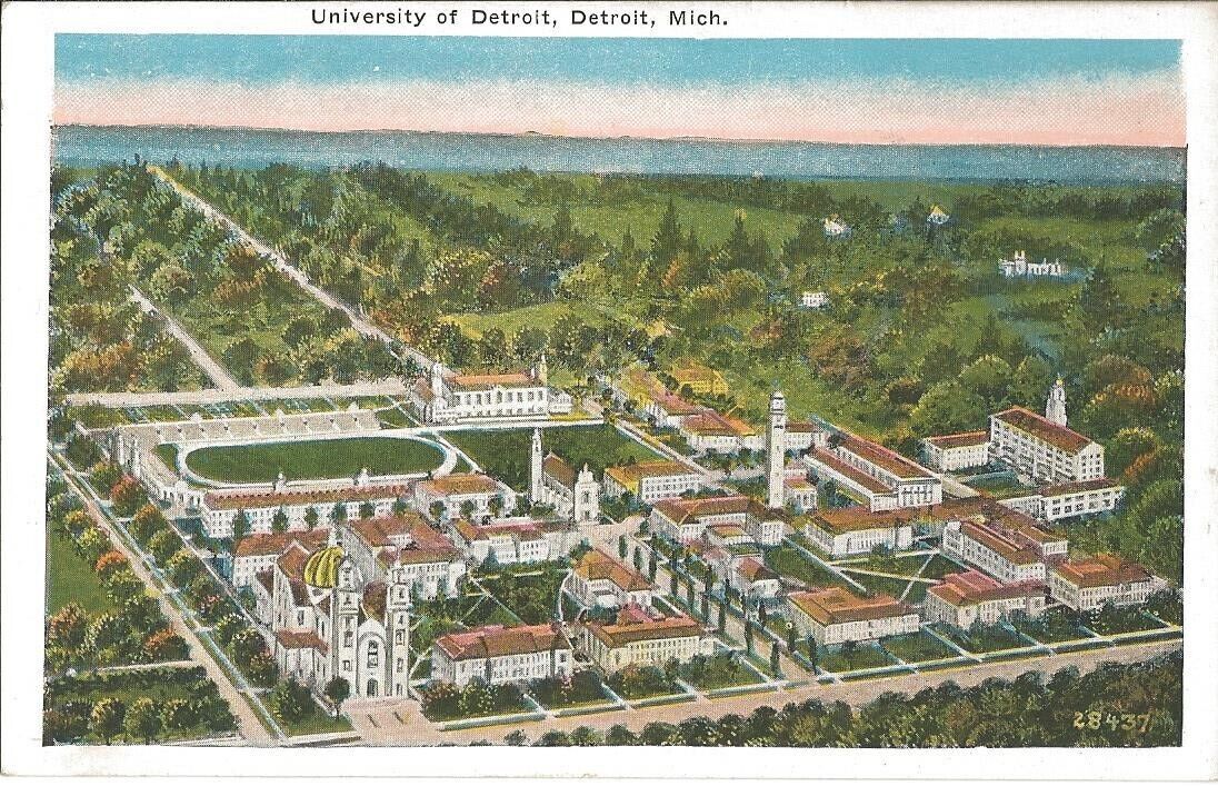 c. 1910s University of Detroit Campus and Football Stadium Postcard