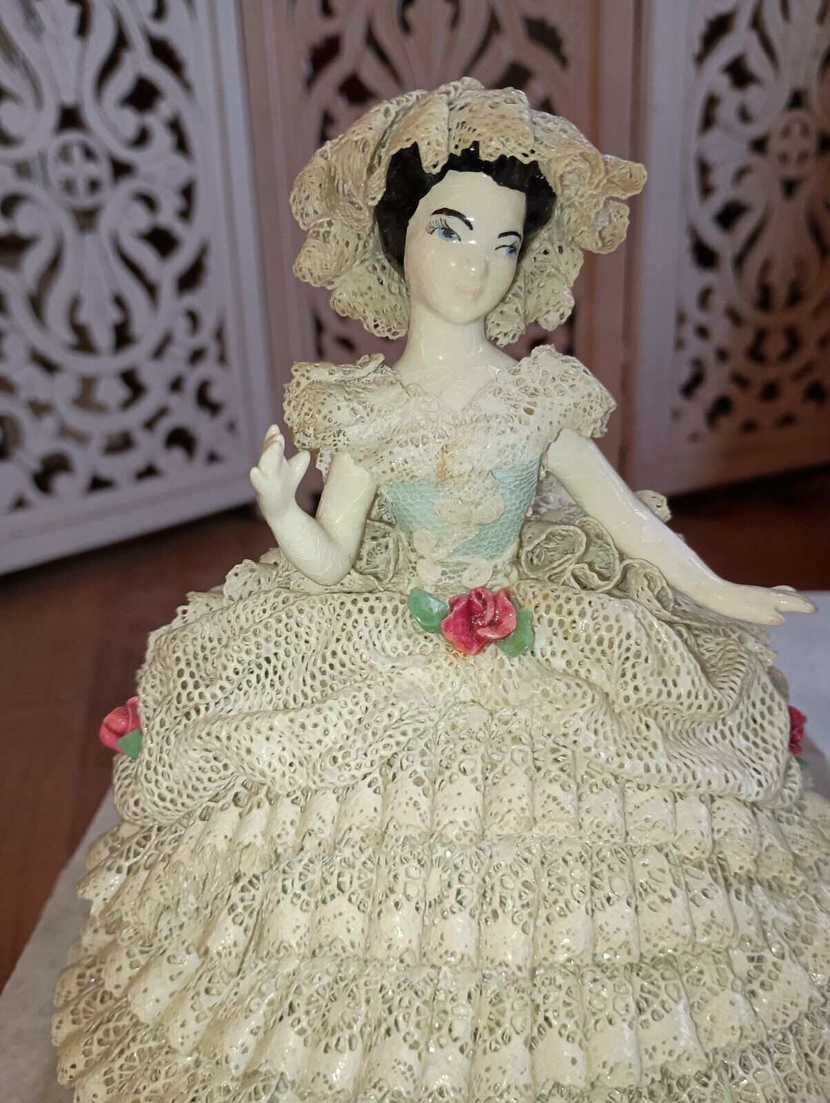  Vintage Dresden lace woman figurine