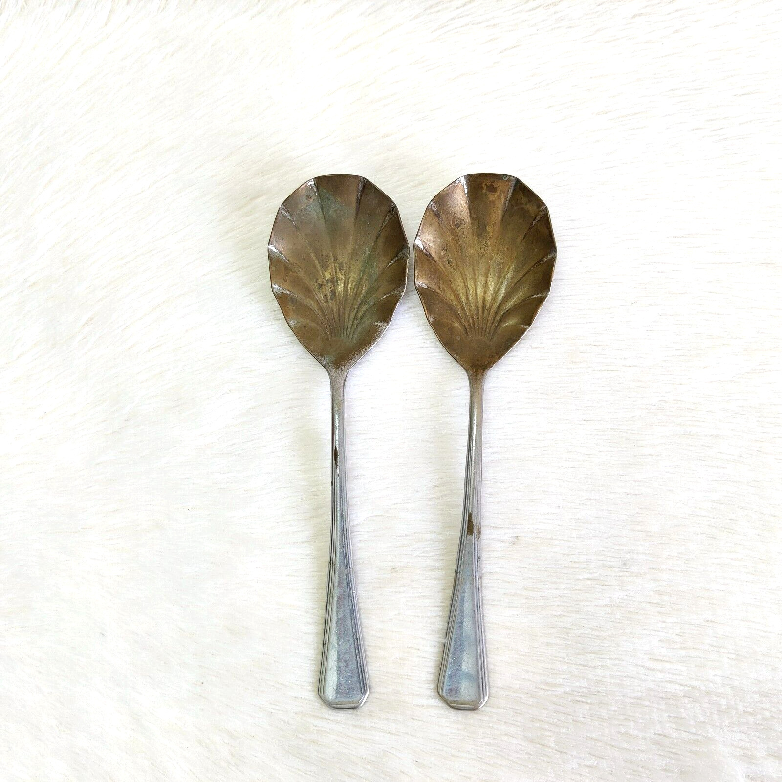 1930s Vintage Brass Leaf Shape Spoon Head Kitchenware Collectible Old 2 Pcs 79