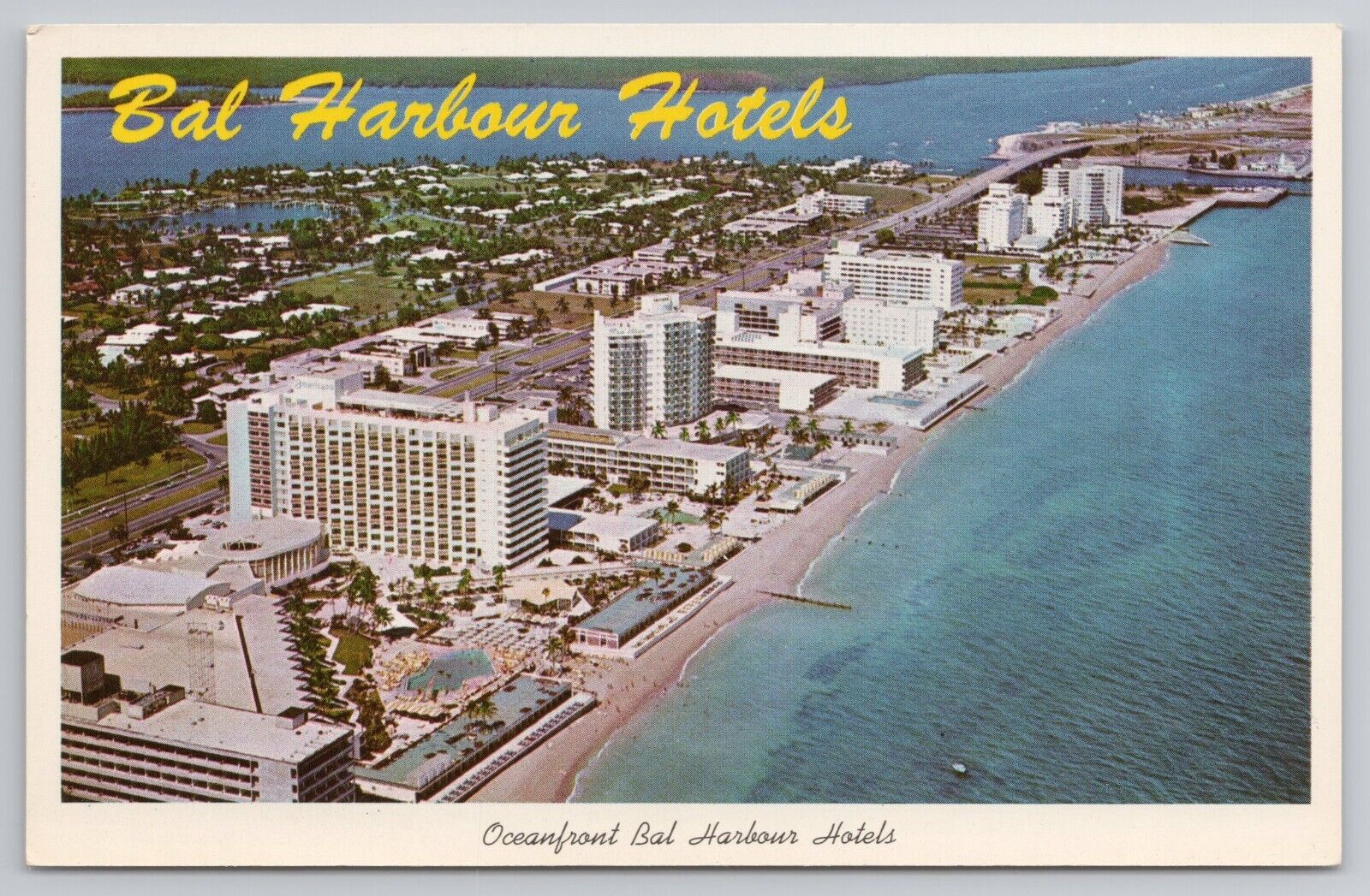 Bal Harbour Hotels Oceanfront Miami Beach Florida Aerial View Vintage Postcard