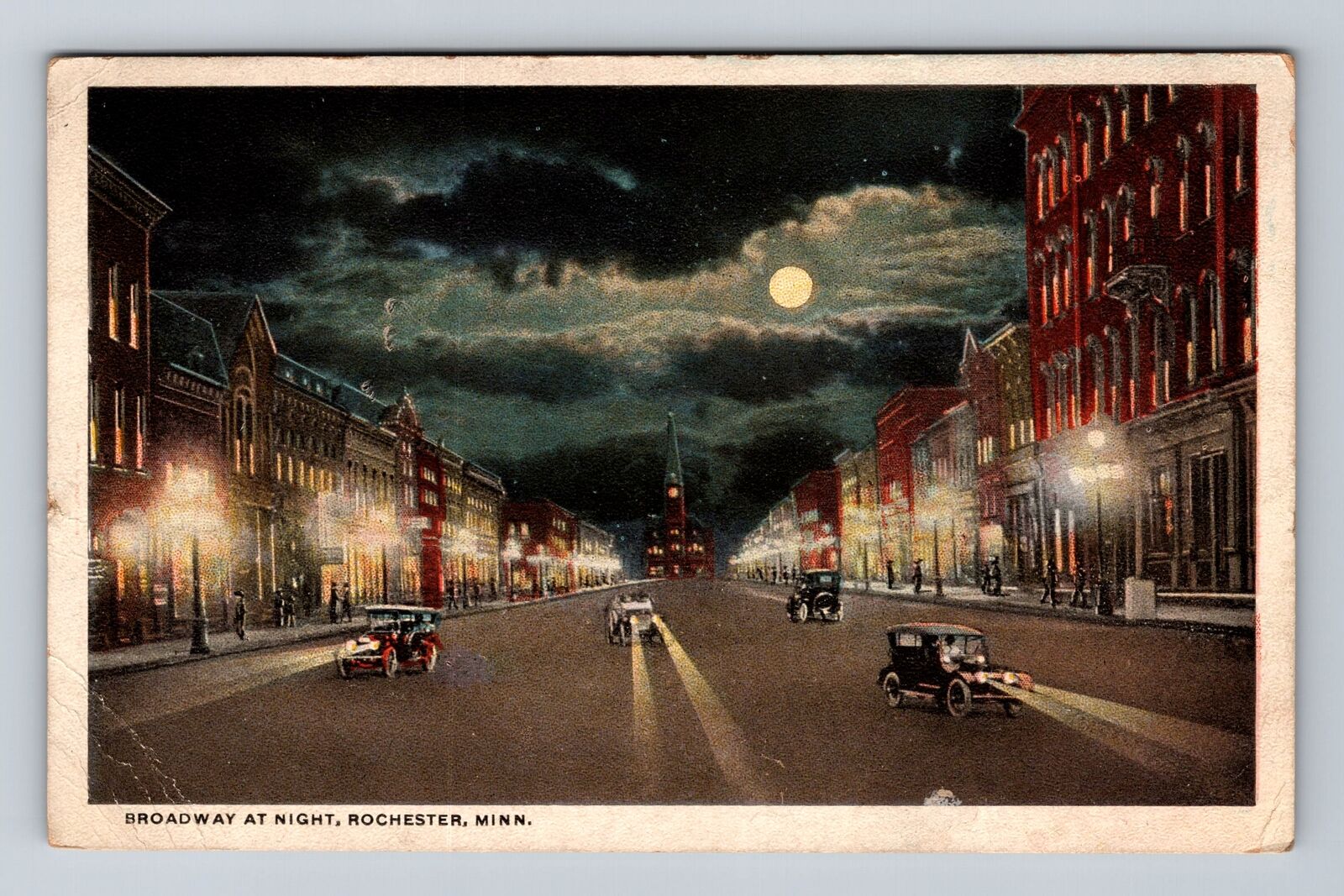 Rochester MN-Minnesota, Broadway At Night, Advertisement, Vintage Postcard