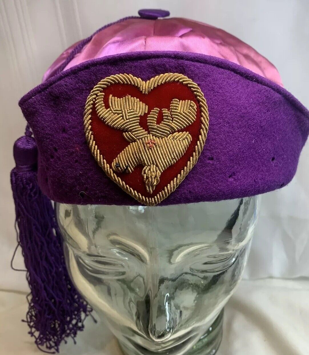 Loyal Order of Moose Vintage Purple Beanie Hat With Fez Tassel