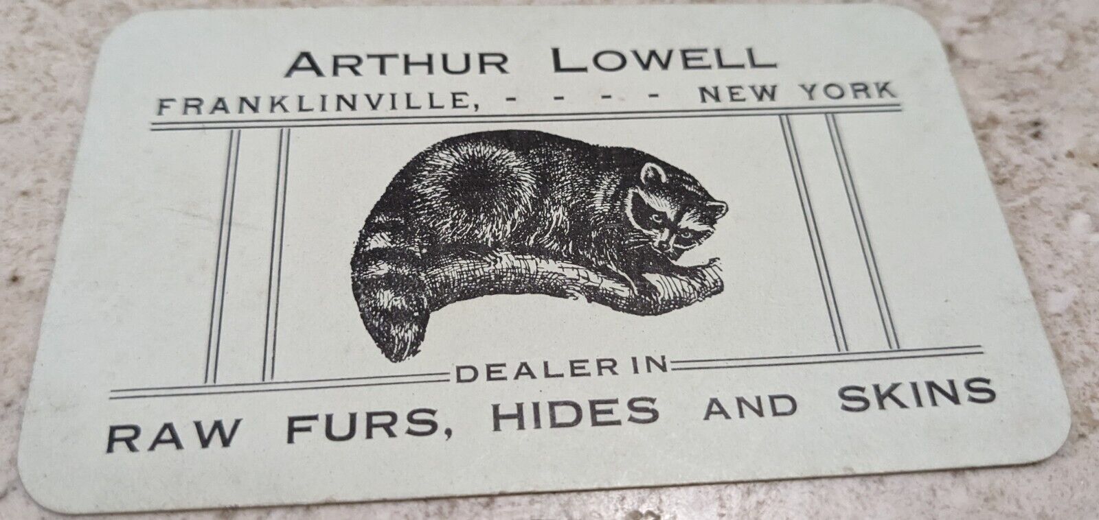 *RARE* VICT. TRADE CARD ARTHUR LOWELL RAW FURS HIDES & SKINS FRANKLINVILLE NY