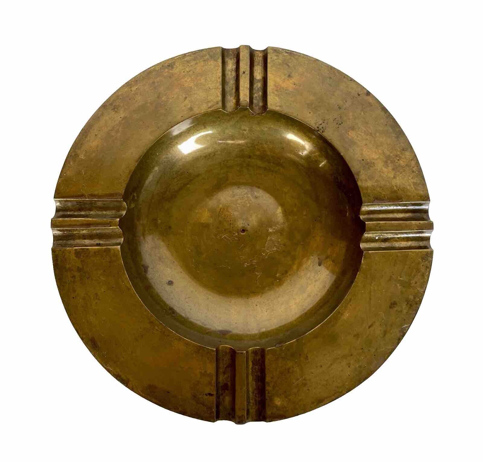 Large Round Vintage MCM Brass Ashtray 9-1/2 inches Wide