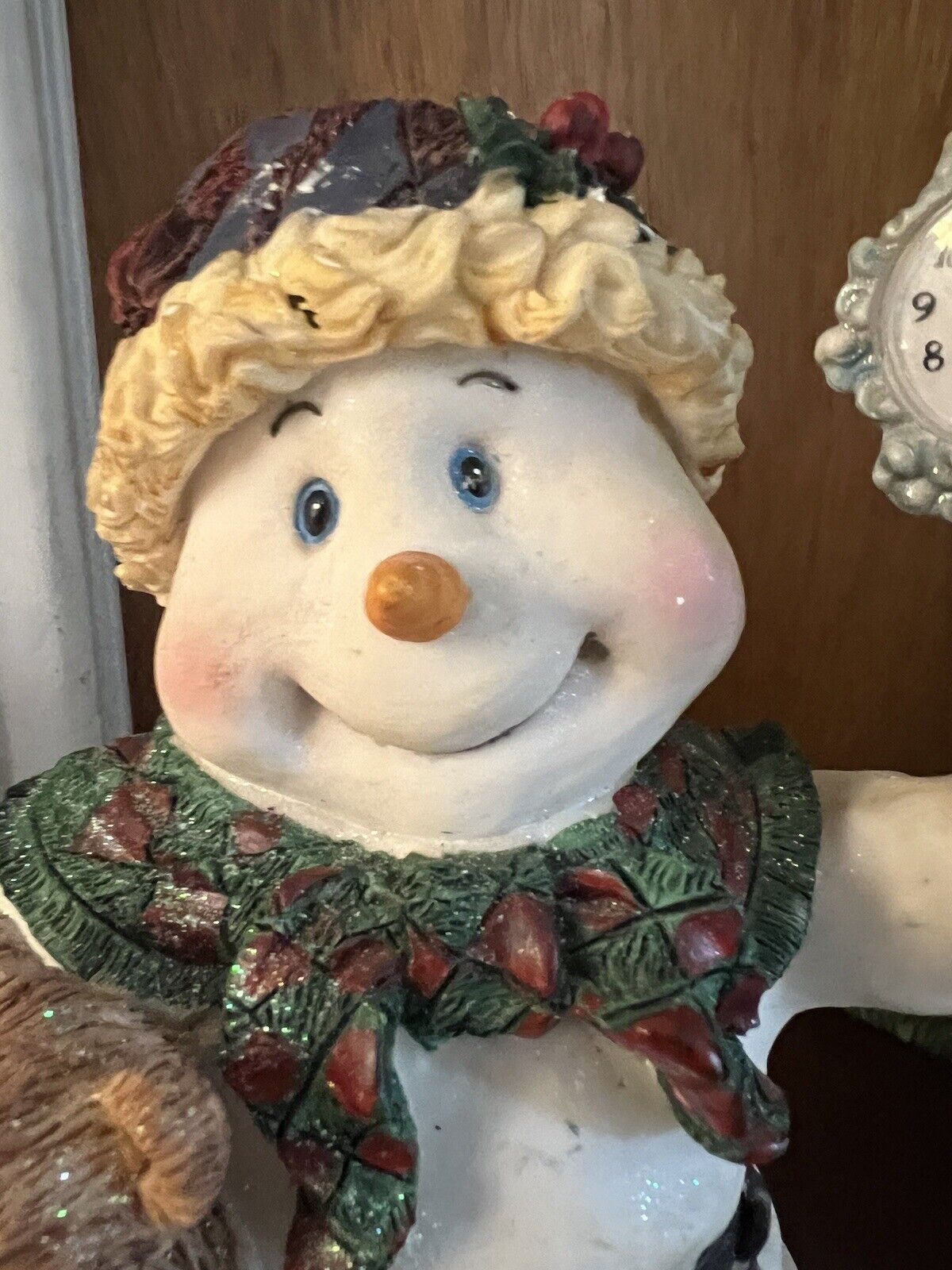 Vintage Snowman Figurine Holding A Teddy Bear