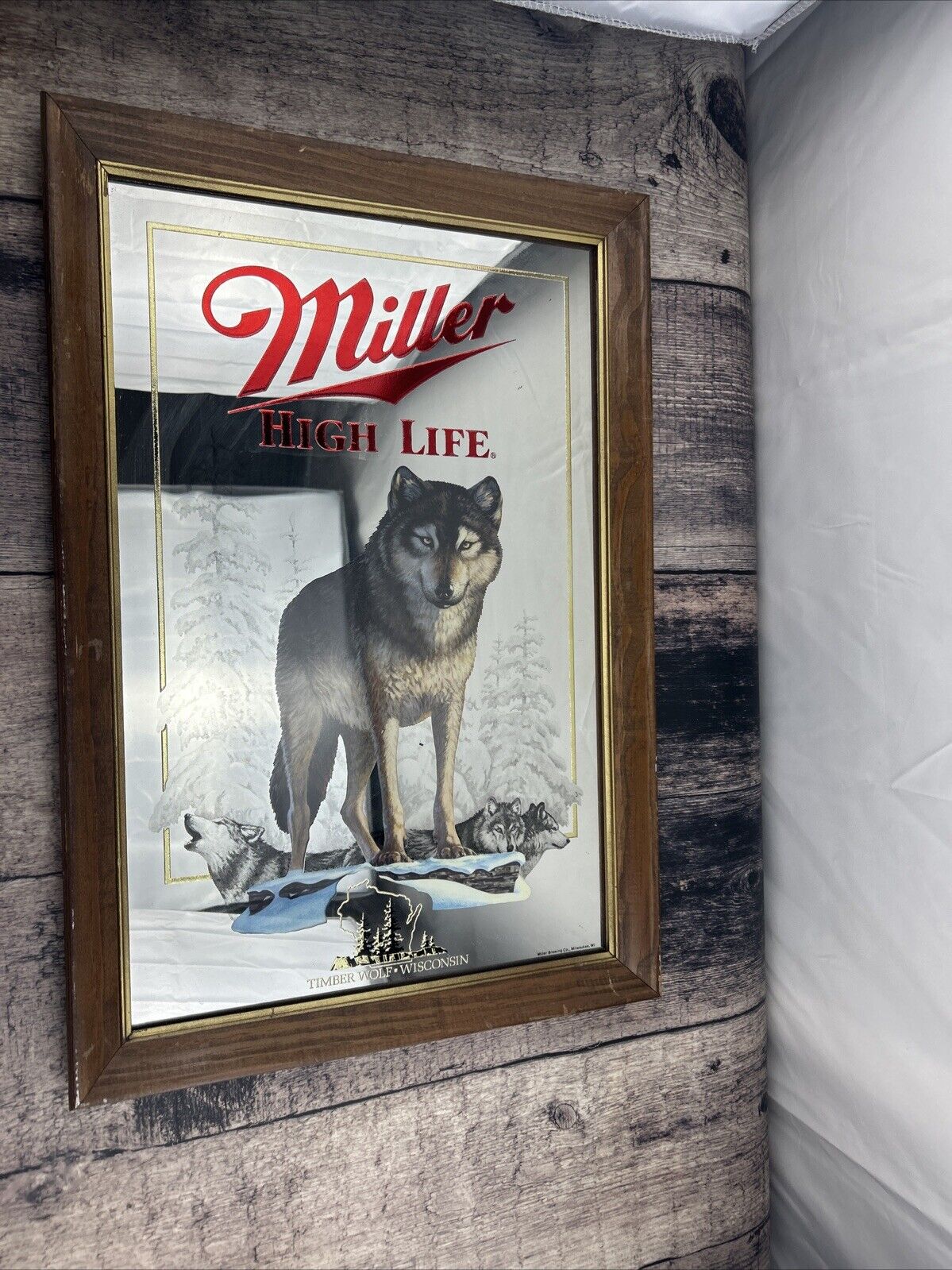 Vintage Miller High Life Timber Wolf Wisconsin Beer Mirror