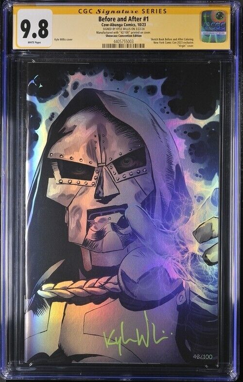 BEFORE AND AFTER #1 DR. DOOM 42/100 KYLE WILLIS SIGNED VIRGIN FOIL NYCC CGC 9.8