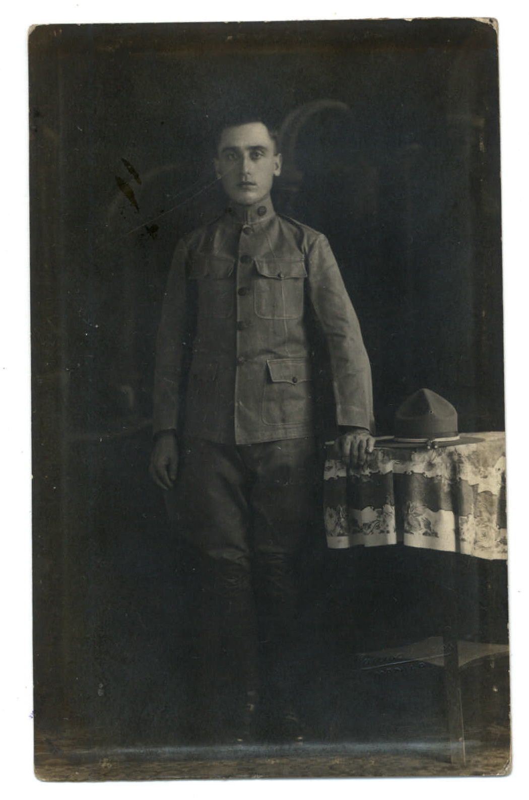 WWI soldier studio portrait RPPC Narcisco Reyes Manila blind stamp Philippines
