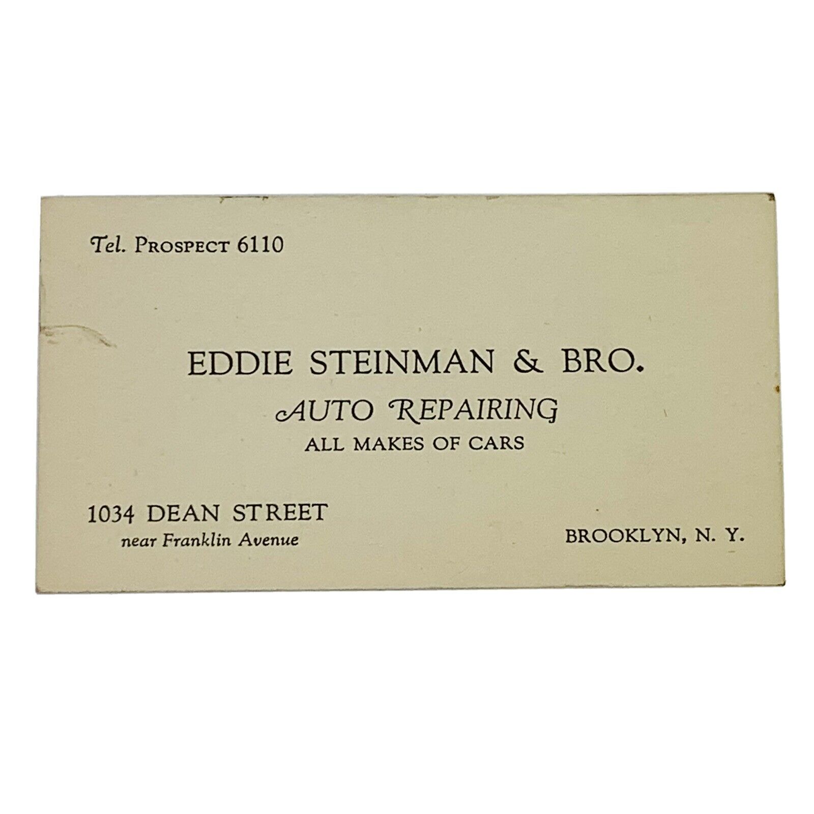 Vtg 1900\'s Brooklyn New York Business Card Eddie Steinman & Bro Auto Repairing 