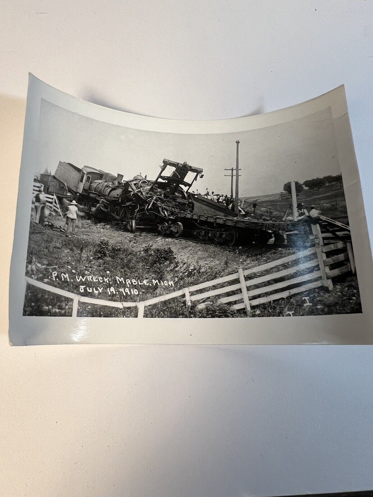 1910, RAILROADS, P.M. Train Wreck, MABLE, Michigan Real Photo