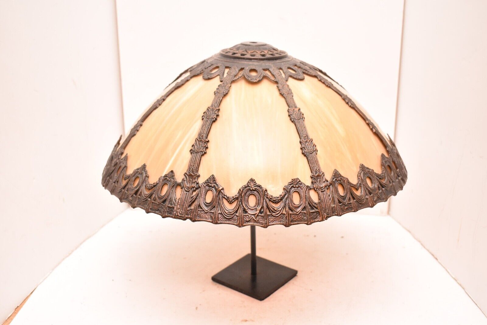 Antique Vintage 8 Panel Stained Slag Glass Lamp Light Shade Victorian 17.5\