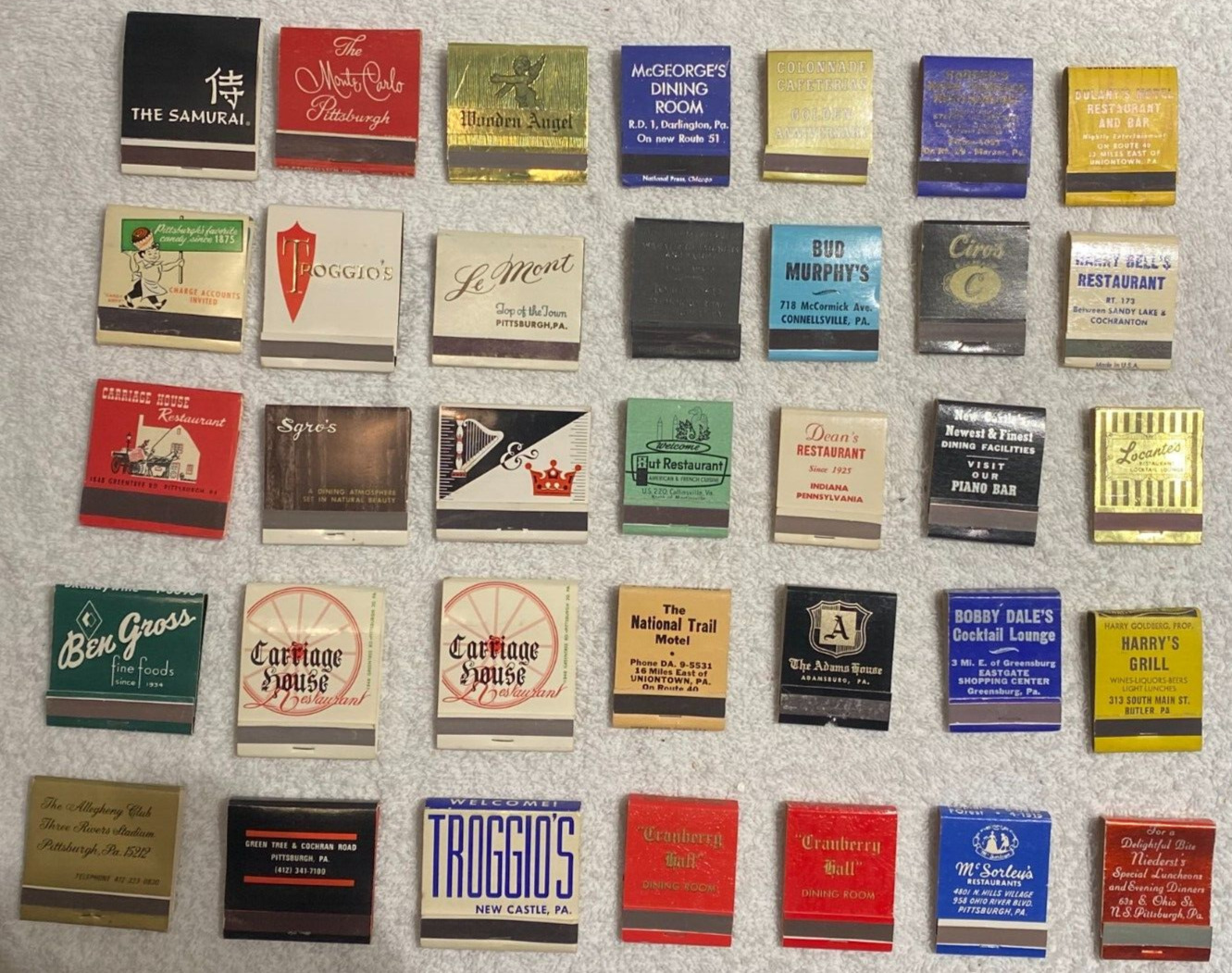 35 Vintage Pittsburgh Matchbooks Unstruck Mostly Restaurants, Nice OLD Lot