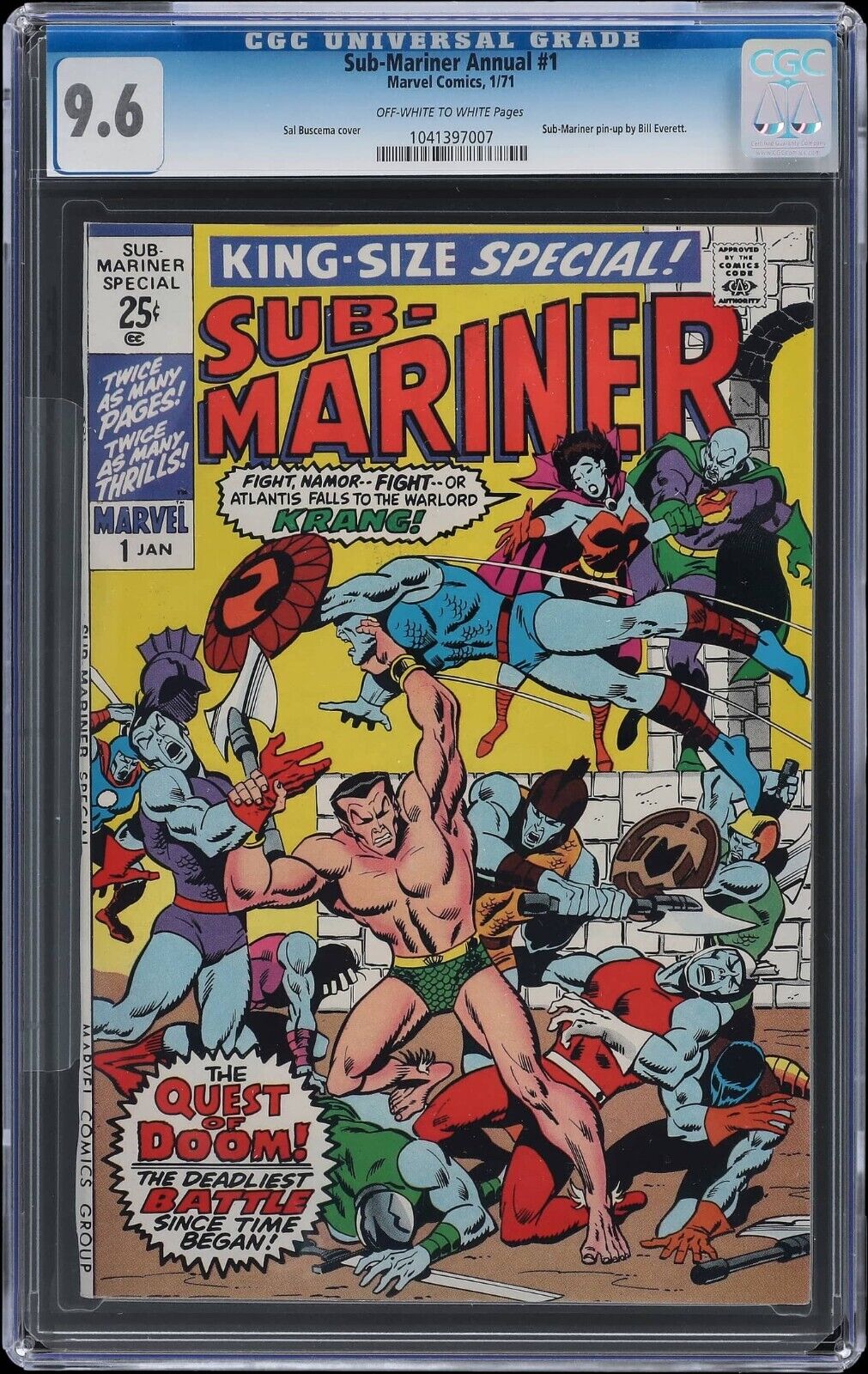 1971 Marvel Prince Namor The Sub-Mariner Annual #1 CGC 9.6 Bill Everett Pin-Up