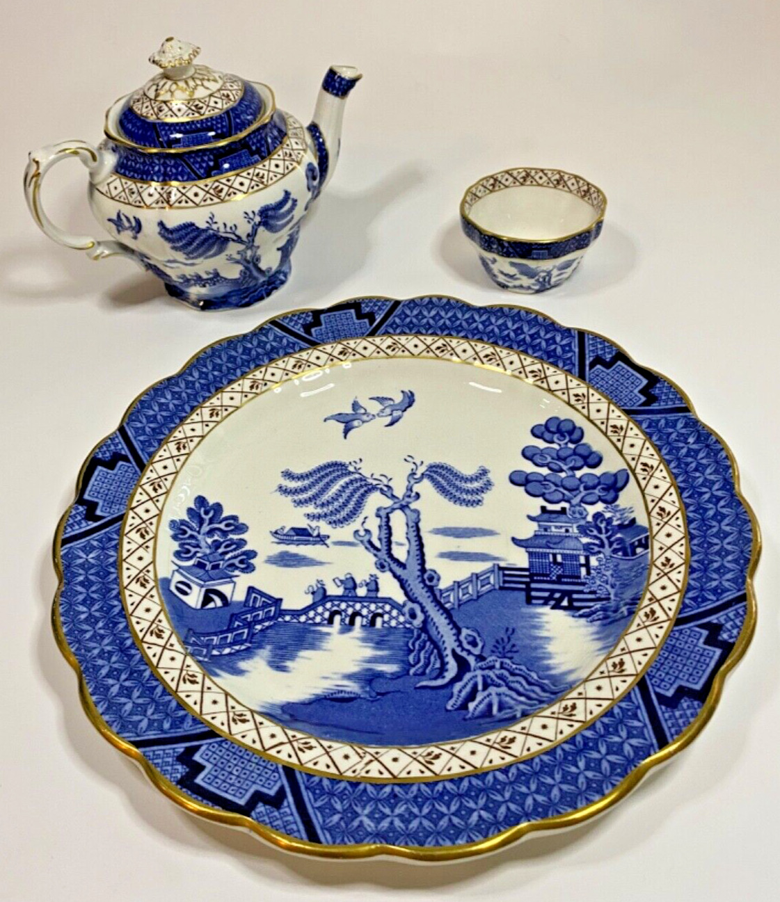 Booths ‘Real Old Willow’ 4-Piece Set w/Teapot | England | A8025 | Chipped
