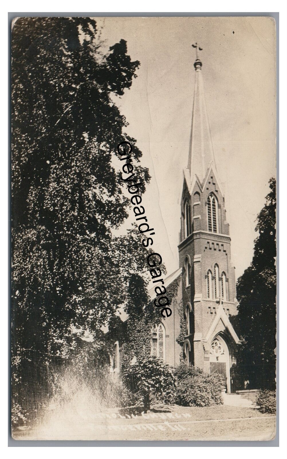 RPPC Catholic Church in PRINCEVILLE IL Illinois Real Photo Postcard