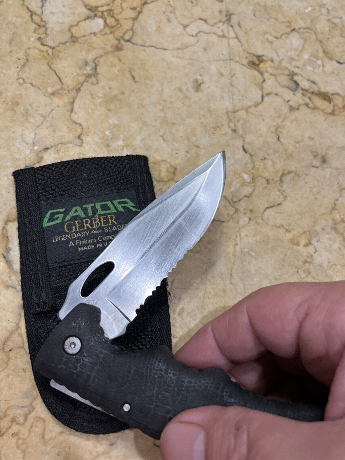 GERBER - 625 Gator Folding knife lockback w/Sheath ORIGINAL USA Portland