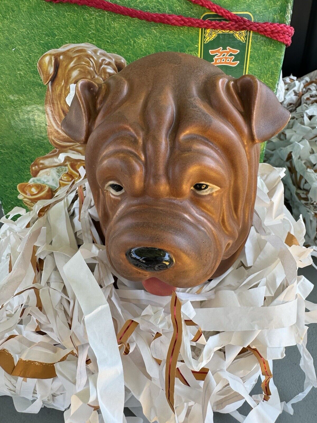 Vintage Shar Pei Good luck Charm Statue With Base 