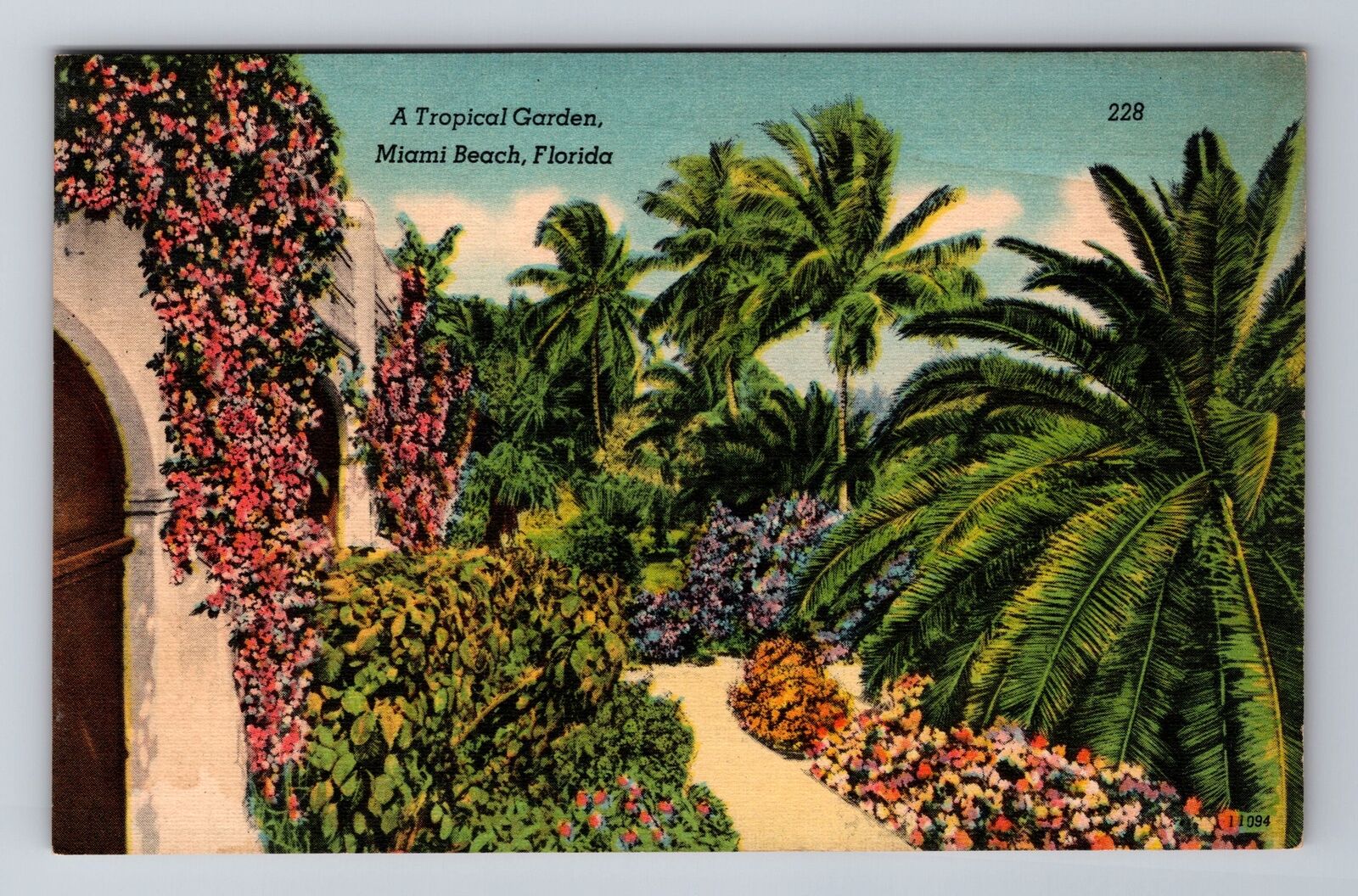 Miami Beach FL-Florida, A Beautiful Tropical Garden, Antique Vintage Postcard