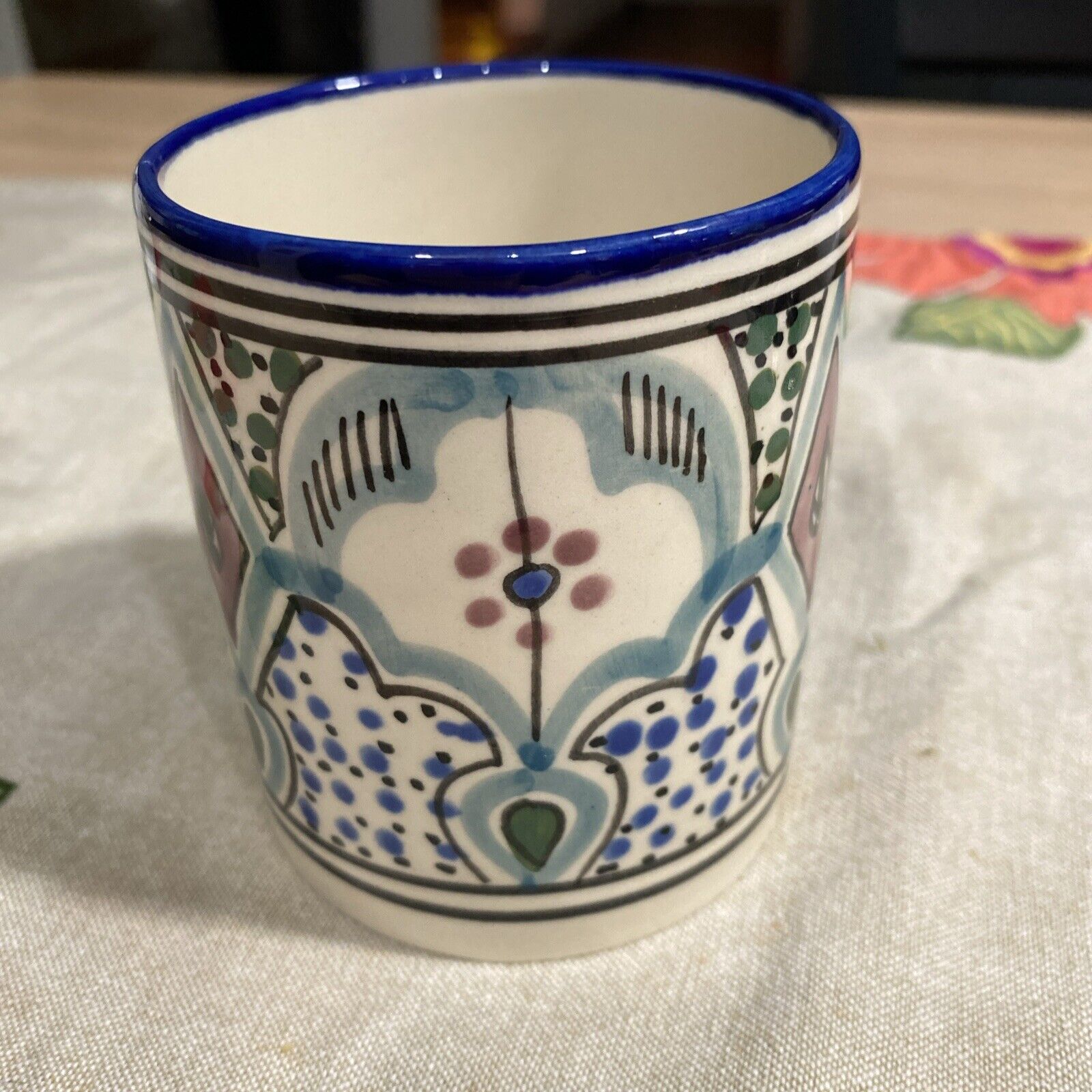 Tunisia Handless Mug Cup Hand Painted Stoneware Ceramic Le Souk Ceramique