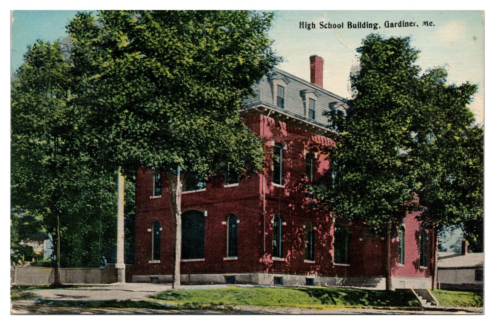 Gardiner Maine ME Vintage Postcard c1912 High School Building