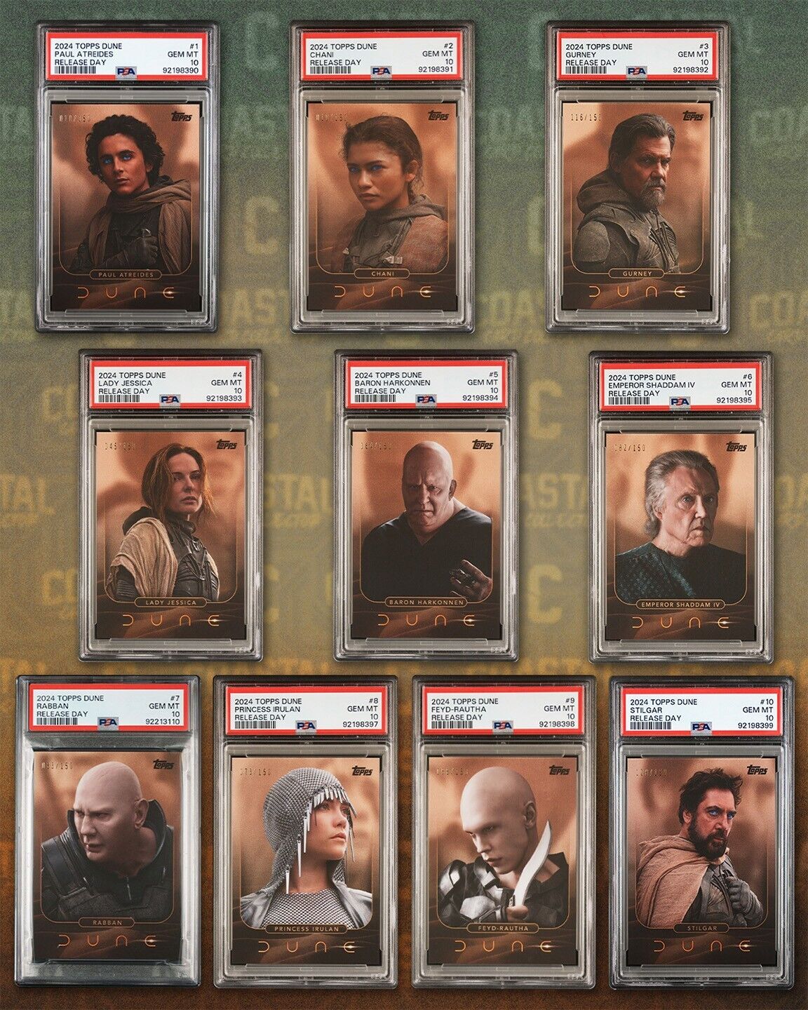 2024 Topps Dune Release Day 10-Card Complete Base Set Foil #/150 ALL PSA 10