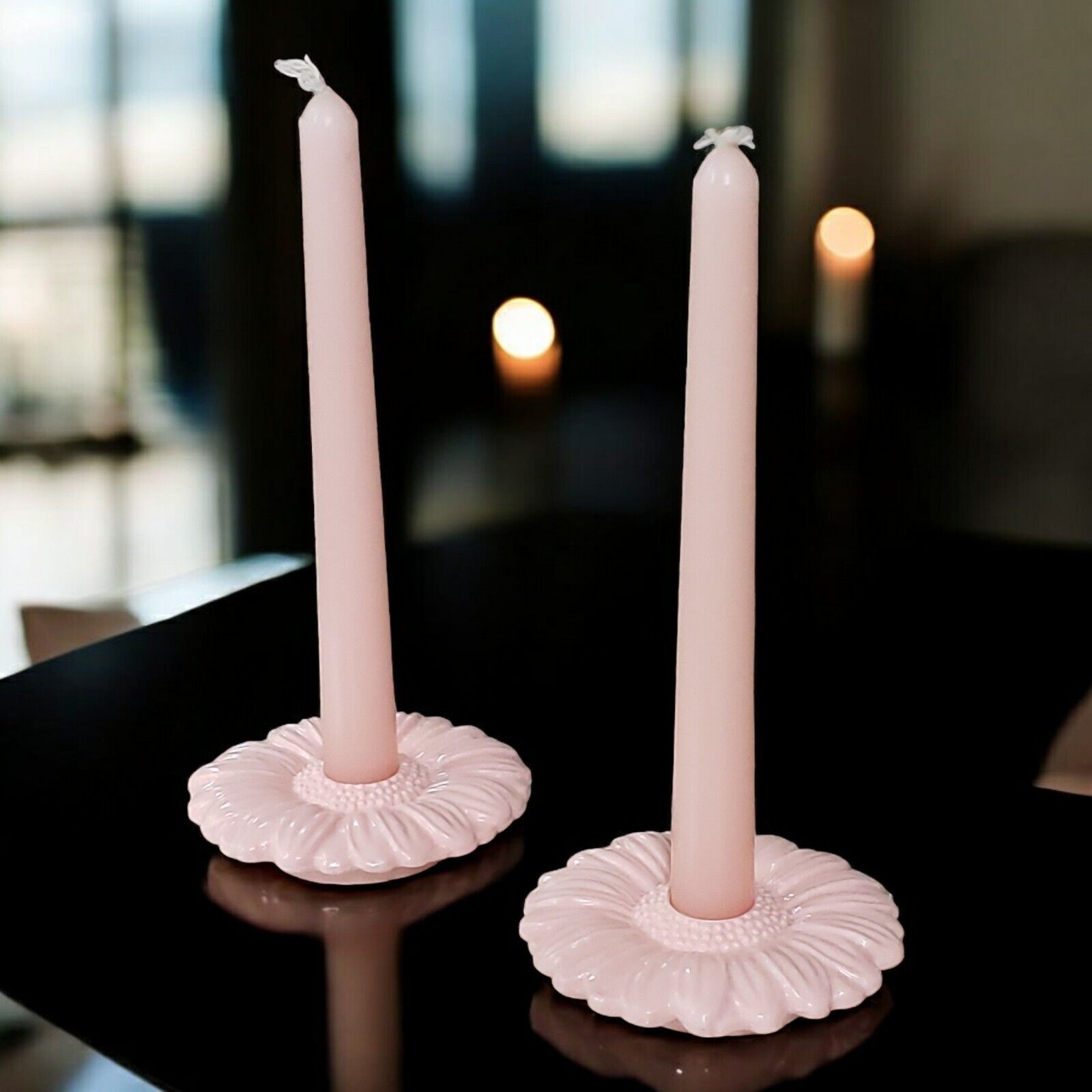 Vintage Avon Pink Fancy Flower Candle Holders & Scented Candles NEW 1985
