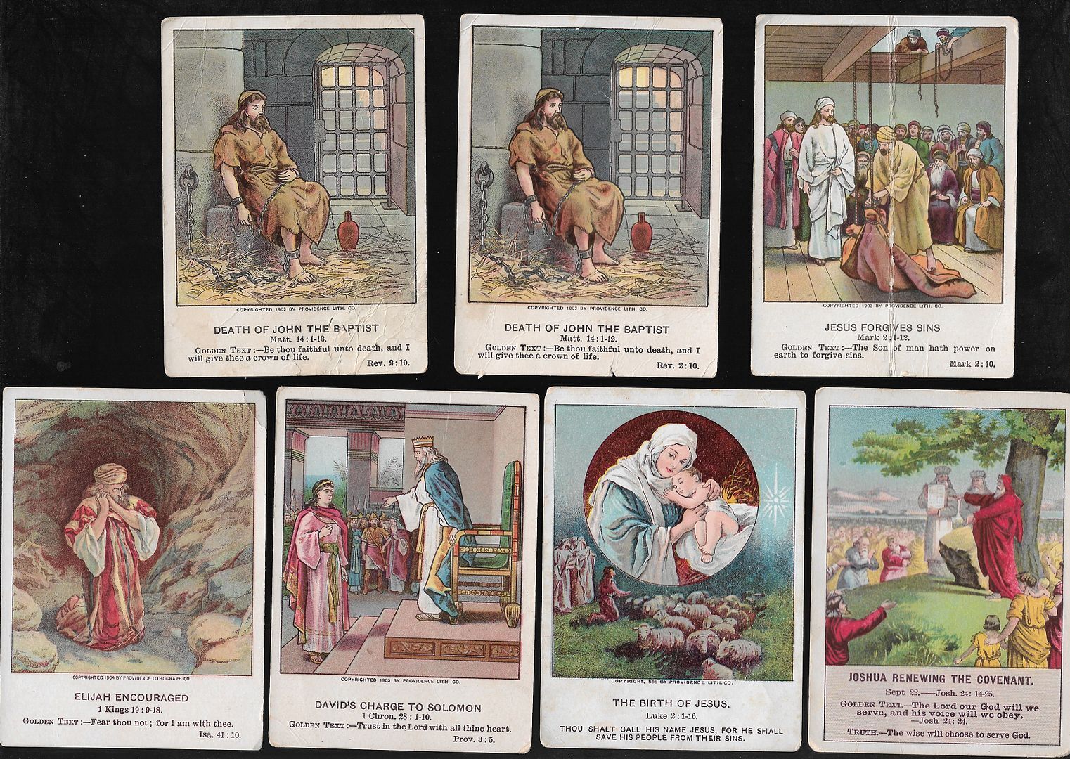 7 Bible Cards 1895 - 1904 Little Bible Lesson Pictures Heidelberg Evangelical