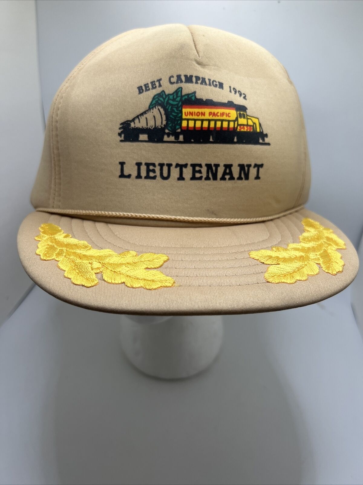 Vtg Union Pacific 1992 Beet Campaign Lieutenant Brown Foam Trucker SnapBack Hat