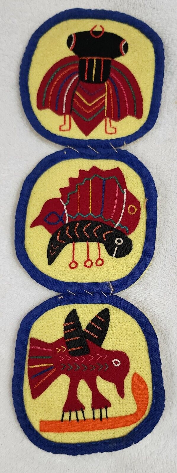 Lot Of 3 Vintage Mola Patches by Kuna Women ~ San Blas Indian Folk Art