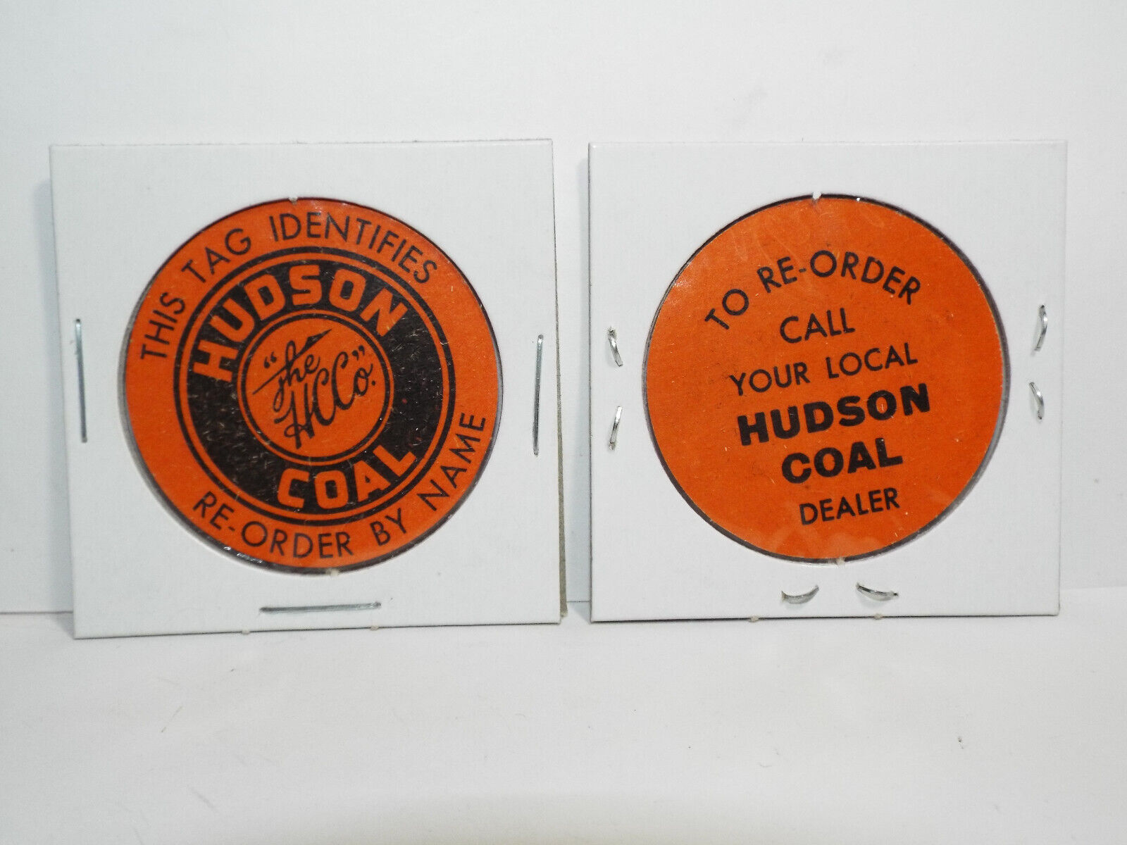 TWO Antique HCCo HUDSON COAL COMPANY PA RE-ORDER TAGS Pennsylvania Coal Mining