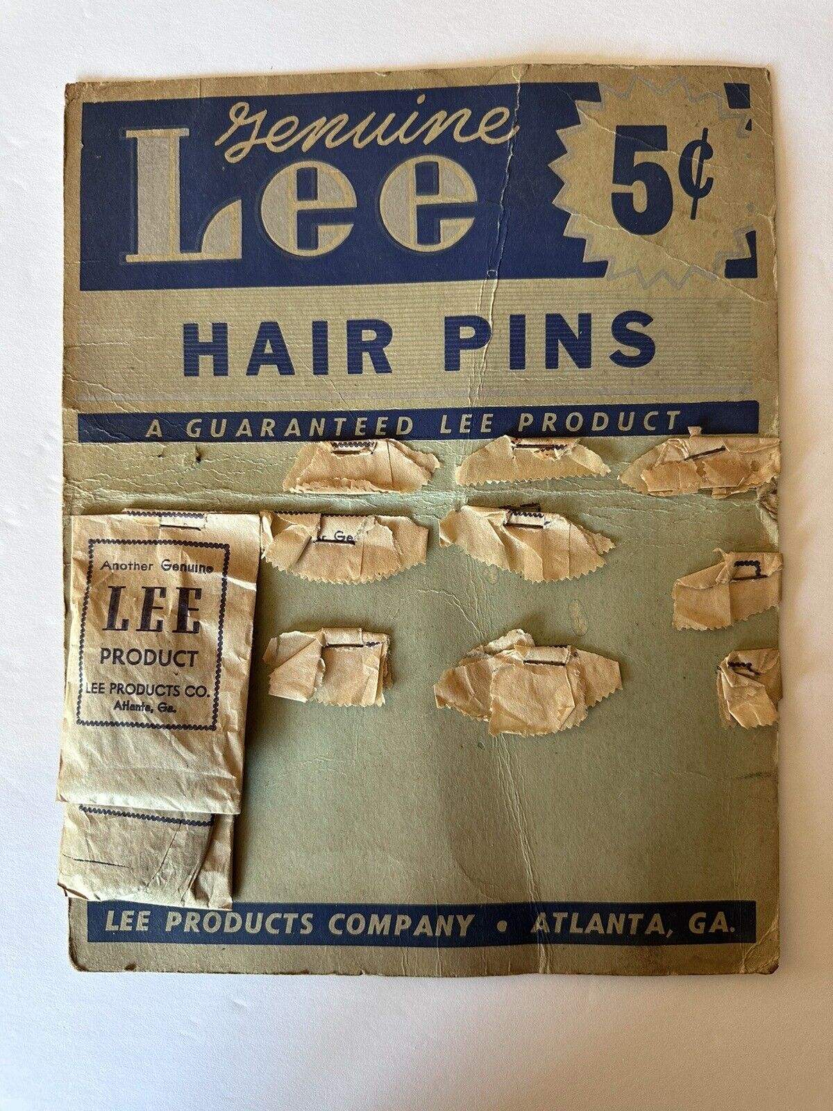 VTG 1940\'s Genuine LEE\'S HAIR PINS Display / 2 Original Packs Attached 5 cents