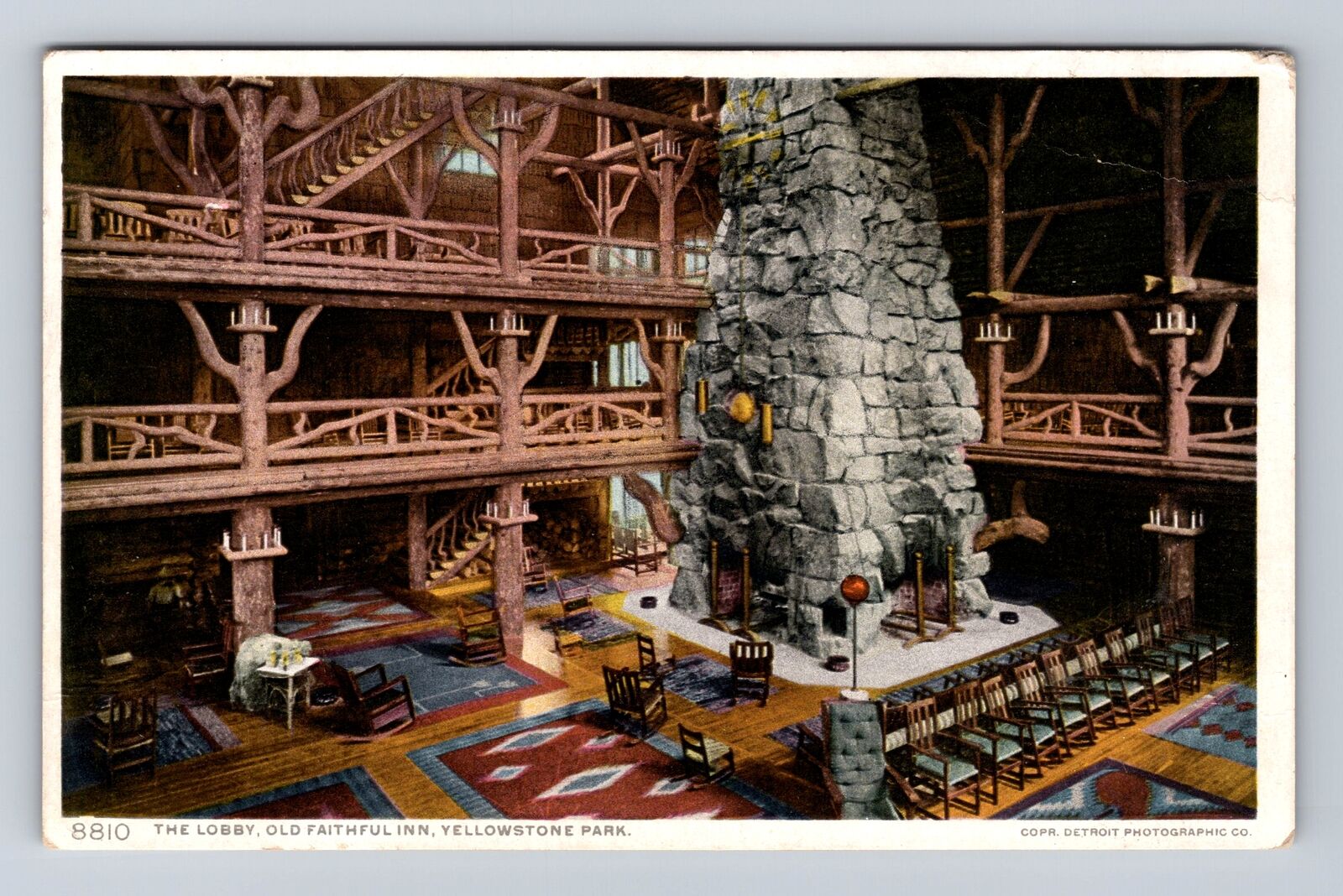 Yellowstone National Park, Lobby, Old Faithful Inn Series #8810 Vintage Postcard