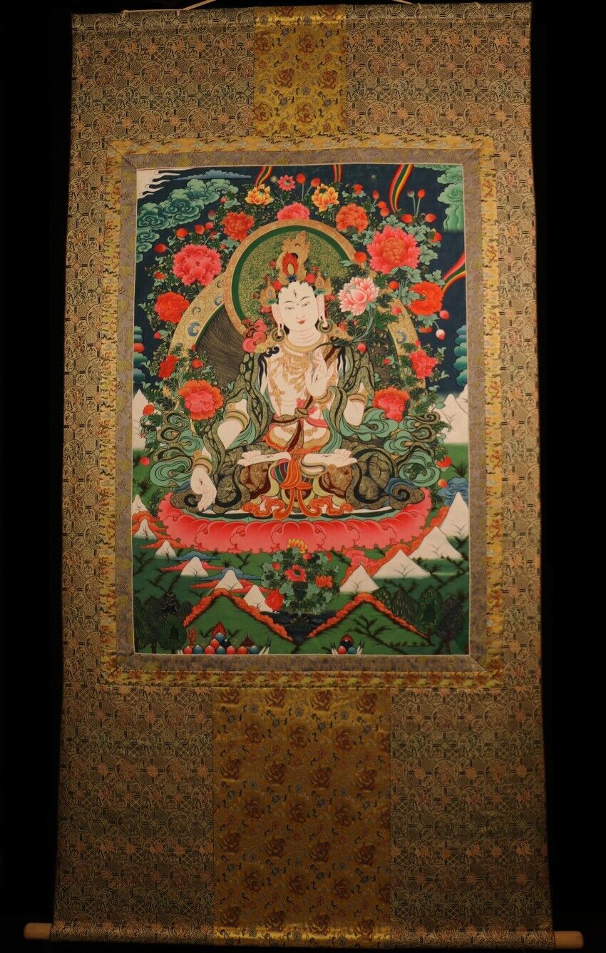 Real Tibet Tibetan Large Old Buddhist Hand Painted Thangka Tangka White Tara