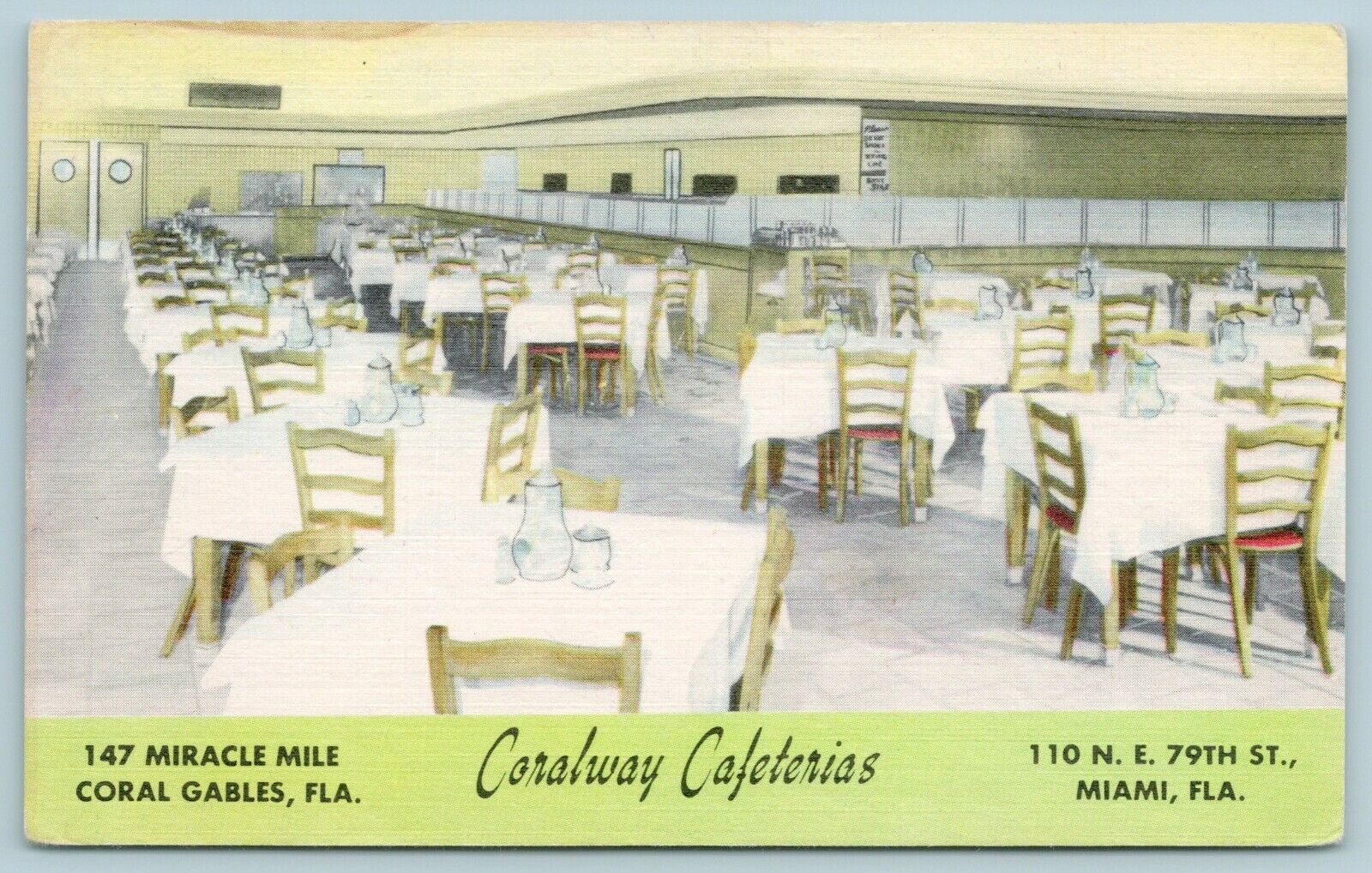 Miami Coral Gables Florida~Coralway Cafeteria Interior~1950 Linen Postcard