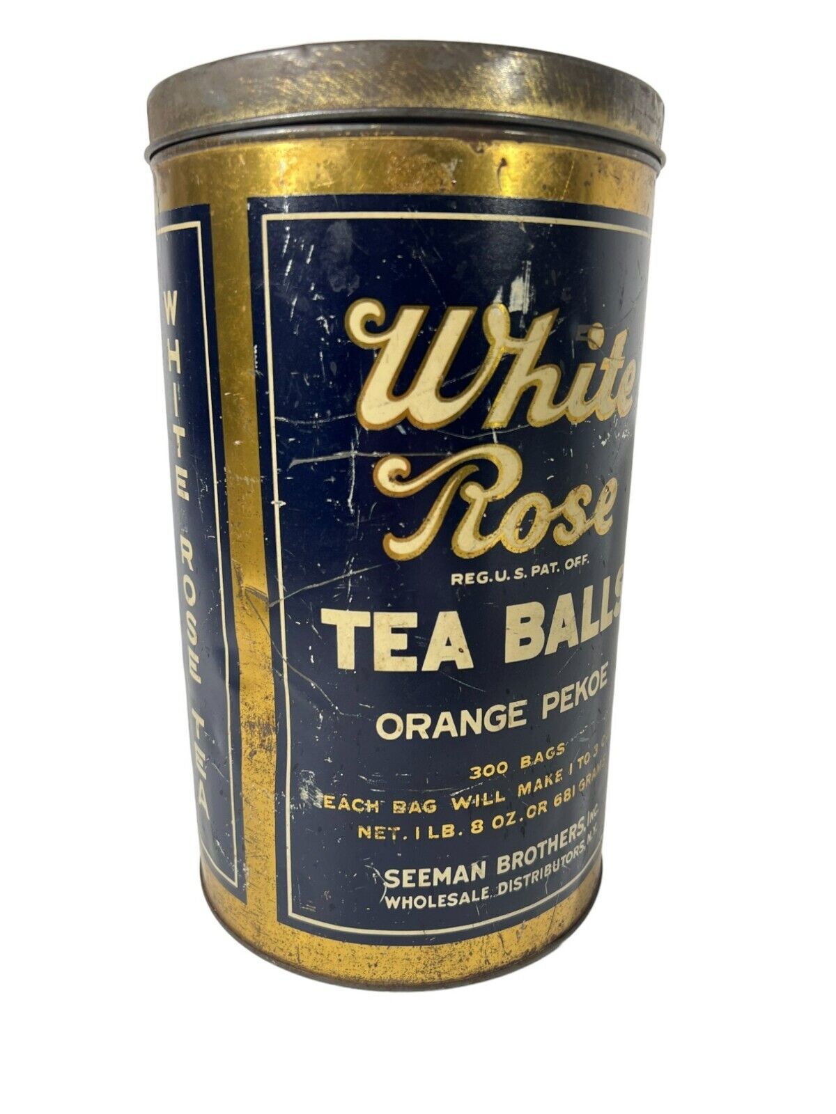 1900\'S  Antique Advertising Tin WHITE ROSE Orange Pekoe 300 Tea Balls.