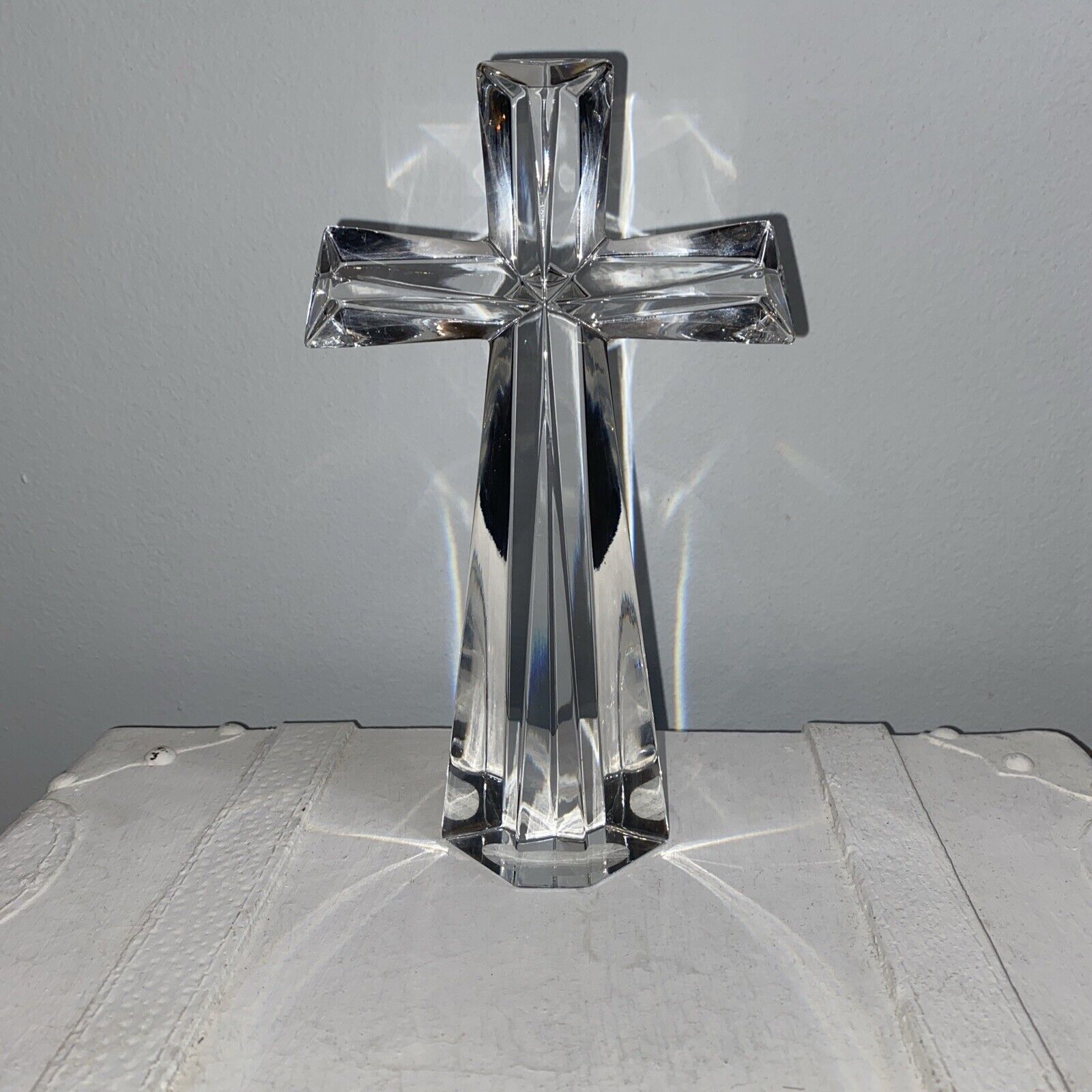 Vintage Teleflora 24% Bohemian Lead Crystal Cross Paper Weight Made in Czech