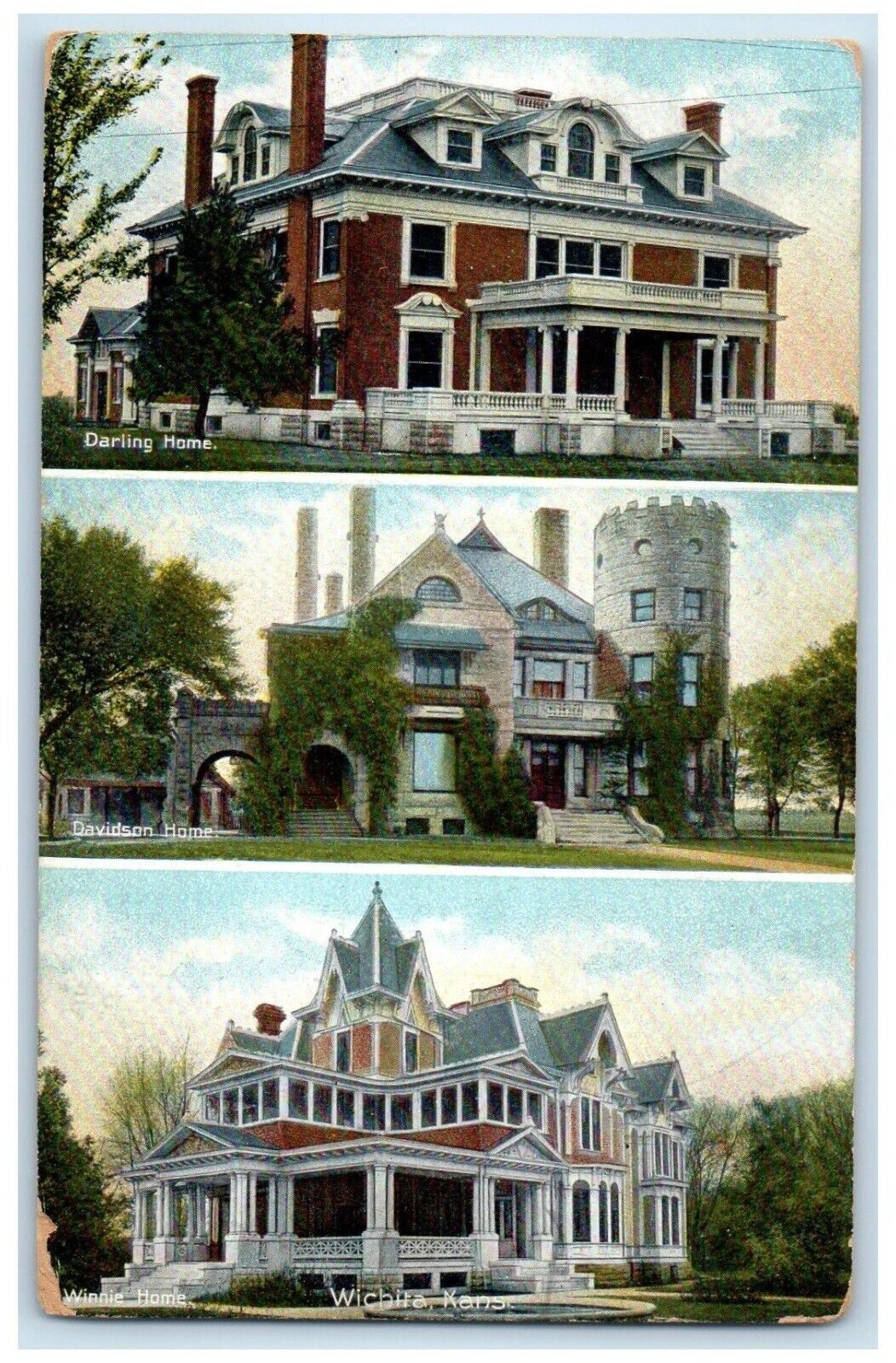 c1910 Darling Davidson Home Wichita Kansas KS Multiview Vintage Antique Postcard