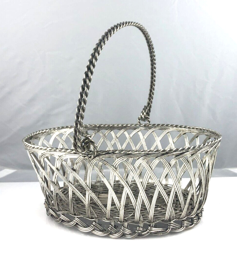 Vintage silver colored wire basket with handle